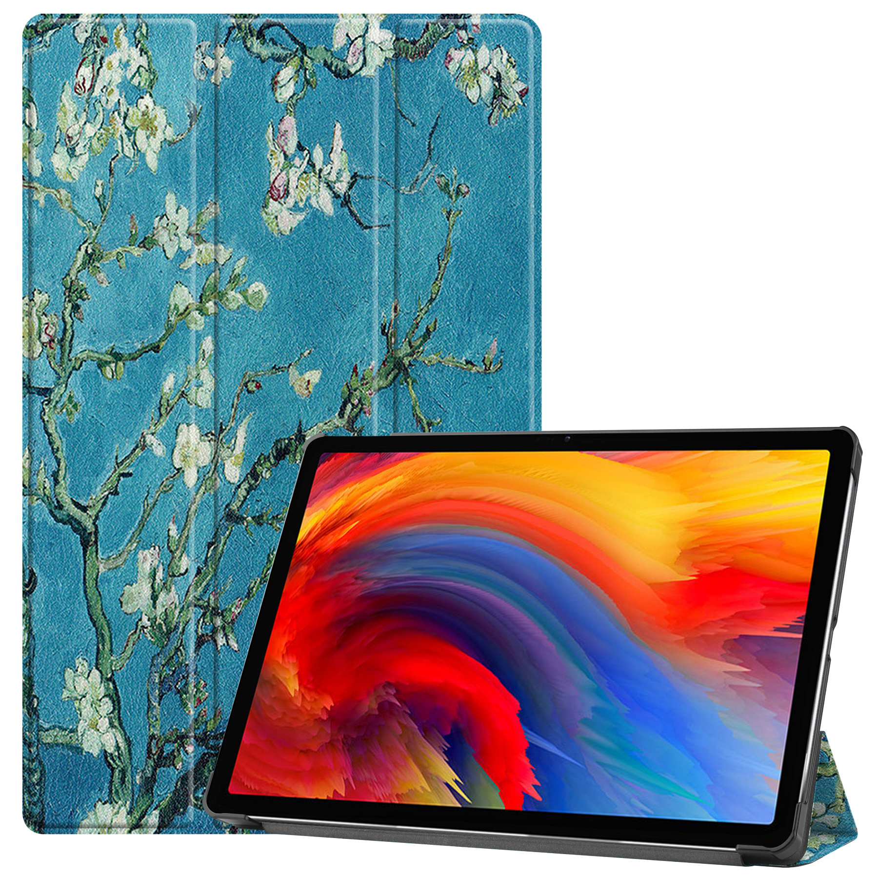 Tablet hoes geschikt voor Lenovo Tab P11 Plus (11 inch) - Tri-Fold Book Case - Witte Bloesem afbeelding