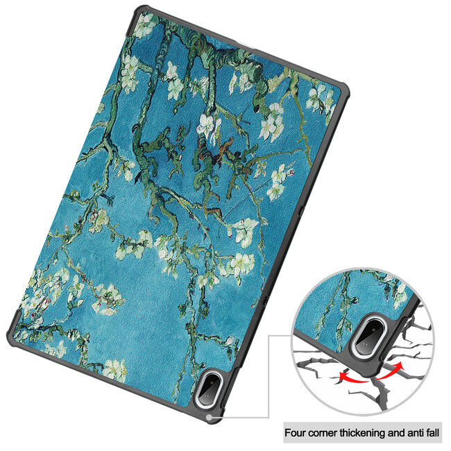 Tablet hoes geschikt voor Lenovo Tab P11 Plus (11 inch) - Tri-Fold Book Case - Witte Bloesem
