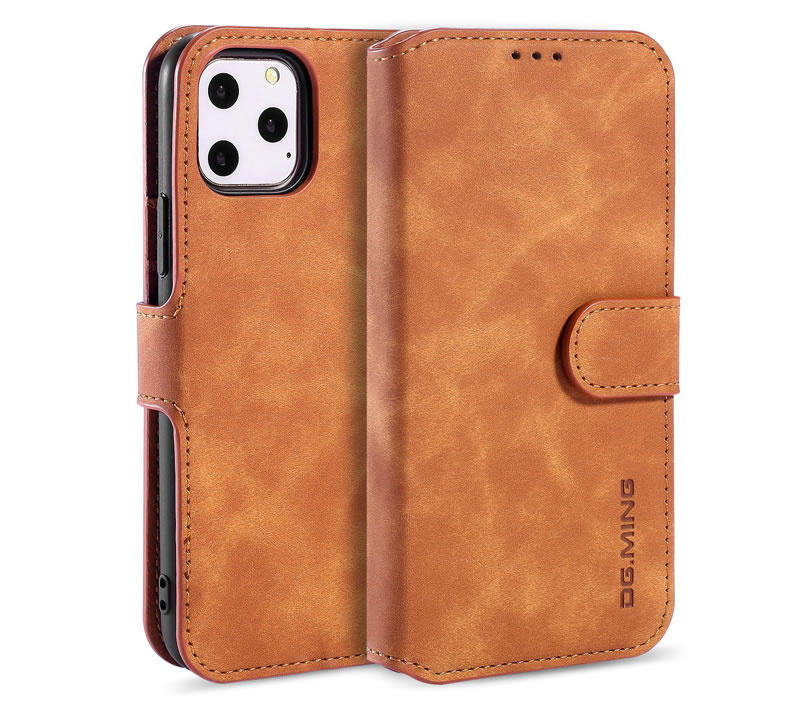 CaseMe - Hoesje geschikt voor iPhone 11 Pro Max - Met Magnetische Sluiting - Ming Serie - Leren Book Case - Licht Bruin afbeelding