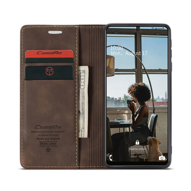 CaseMe - Hoesje geschikt voor Samsung Galaxy A72 5G -Wallet Book Case - Magneetsluiting - Donker Bruin