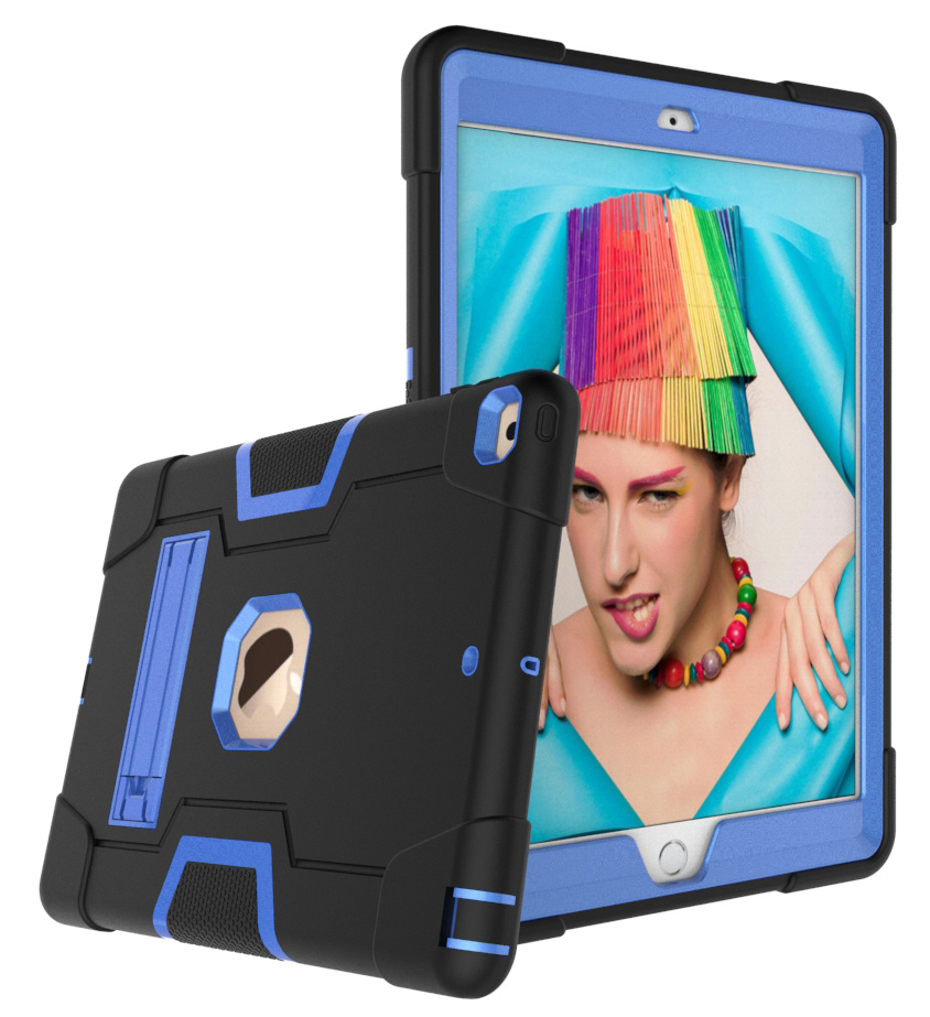 Tablet hoes geschikt voor iPad Air 10.5 (2019) - Schokbestendige Back Cover - Hybrid Armor Case - Zwart/Blauw afbeelding