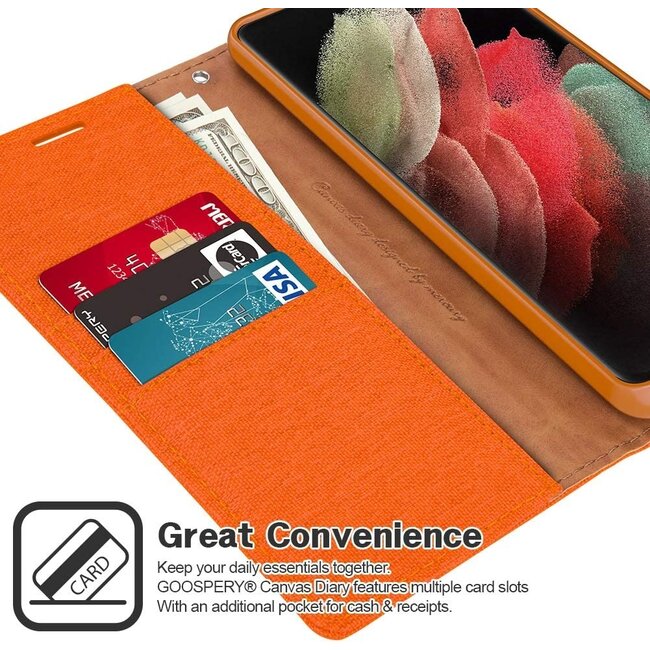 Hoesje geschikt voor Galaxy S21 Ultra - Mercury Canvas Diary Wallet Case - Hoesje met Pasjeshouder - Oranje