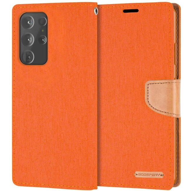 Hoesje geschikt voor Galaxy S21 Ultra - Mercury Canvas Diary Wallet Case - Hoesje met Pasjeshouder - Oranje