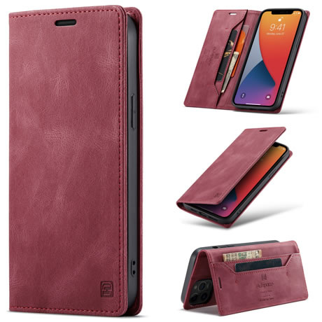AutSpace - Hoesje geschikt voor iPhone 12 Pro Max - Wallet Book Case - Magneetsluiting - met RFID bescherming - Rood afbeelding