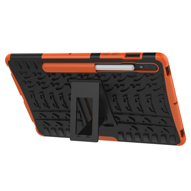 Tablet hoes geschikt voor Samsung Galaxy Tab S7 - Schokbestendige Back Cover - Met pencil houder - Oranje