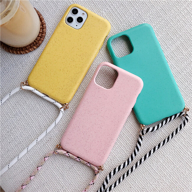 Hoesje Met Koord geschikt voor Apple iPhone 12 Mini - TPU Case - Siliconen Back Cover - Geel