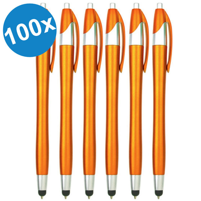 100 Stuks - Stylus Pen voor tablet en smartphone - Met Penfunctie - Touch Pen - Voorzien van clip - Oranje
