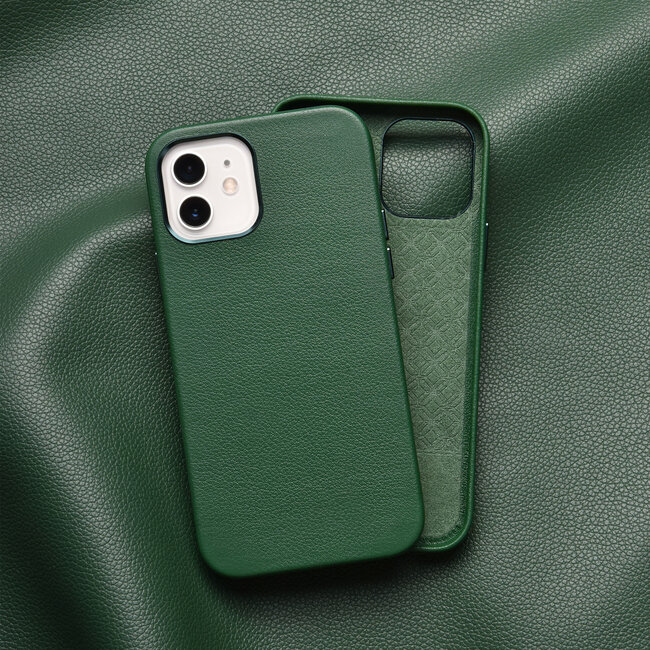 Hoesje geschikt voor iPhone 12 Pro Max - Schokbestendige Back Cover - Leren Back Cover - Groen