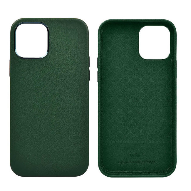 Hoesje geschikt voor iPhone 12 Pro Max - Schokbestendige Back Cover - Leren Back Cover - Groen
