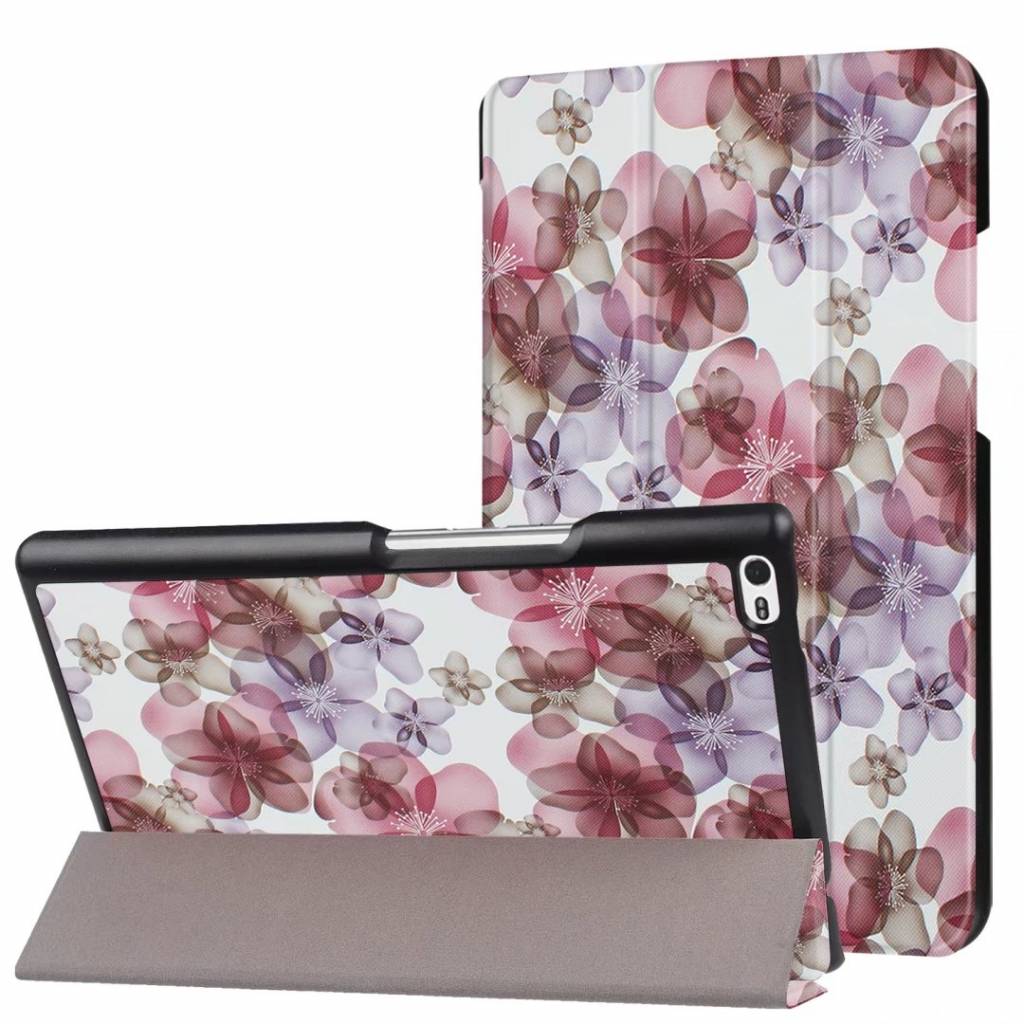 Tablet hoes geschikt voor Tablet hoes geschikt voor Lenovo Tab 4 8.0 - Tri-Fold Book Case - Flowers afbeelding