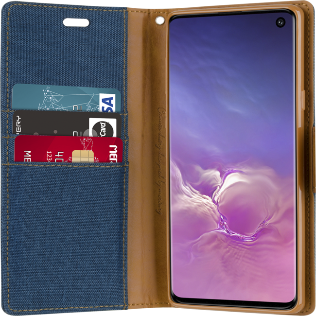 Hoesje geschikt voor iPhone 11 Pro - Mercury Canvas Diary Wallet Case - Hoesje met Pasjeshouder - Blauw
