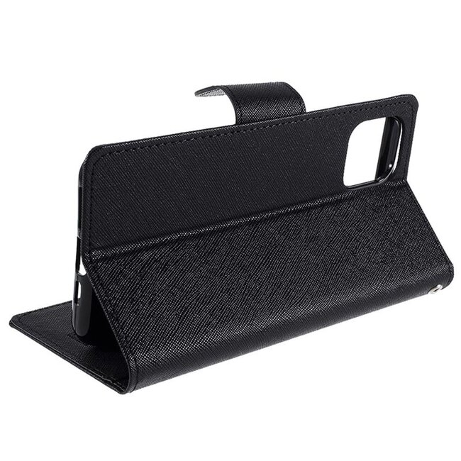 Telefoonhoesje geschikt voor Apple iPhone 13 Mini - Mercury Fancy Diary Wallet Case - Hoesje met Pasjeshouder - Zwart