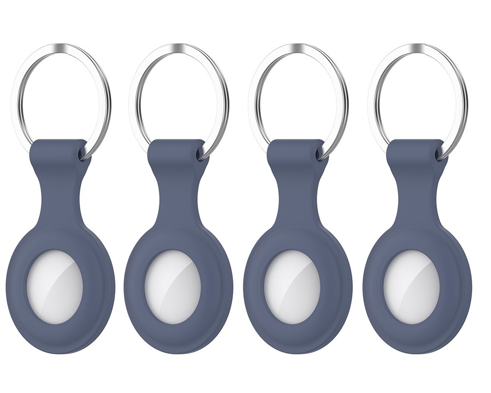4-Pack - Siliconen Hoesje geschikt voor Apple Airtag - Sleutelhanger - Blauw afbeelding