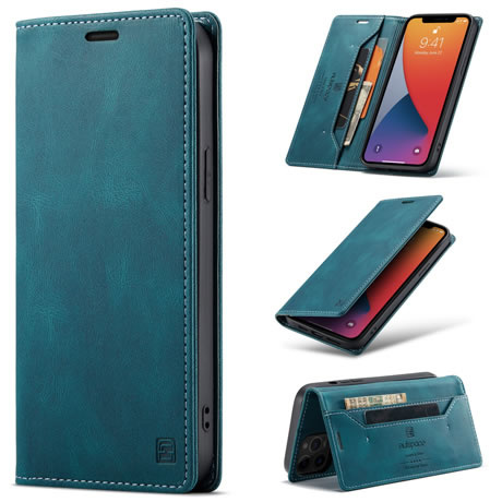 AutSpace - Hoesje geschikt voor iPhone 12 Pro Max - Wallet Book Case - Magneetsluiting - met RFID bescherming - Blauw afbeelding