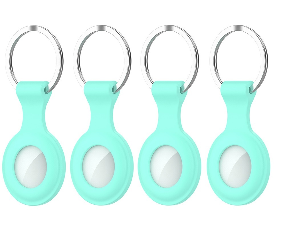 4-Pack - Siliconen Hoesje geschikt voor Apple Airtag - Sleutelhanger - Turquoise afbeelding