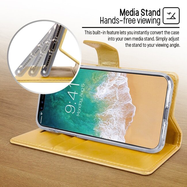 Telefoonhoesje geschikt voor Apple iPhone 13 - Blue Moon Diary Wallet Case - Goud