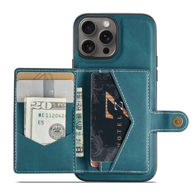 CaseMe - Telefoonhoesje geschikt voor Apple iPhone 16 Pro - Back Cover - Met Magnetische Pasjeshouder - Blauw