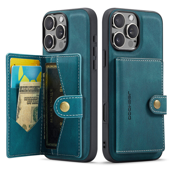 CaseMe - Telefoonhoesje geschikt voor Apple iPhone 16 Pro - Back Cover - Met Magnetische Pasjeshouder - Blauw