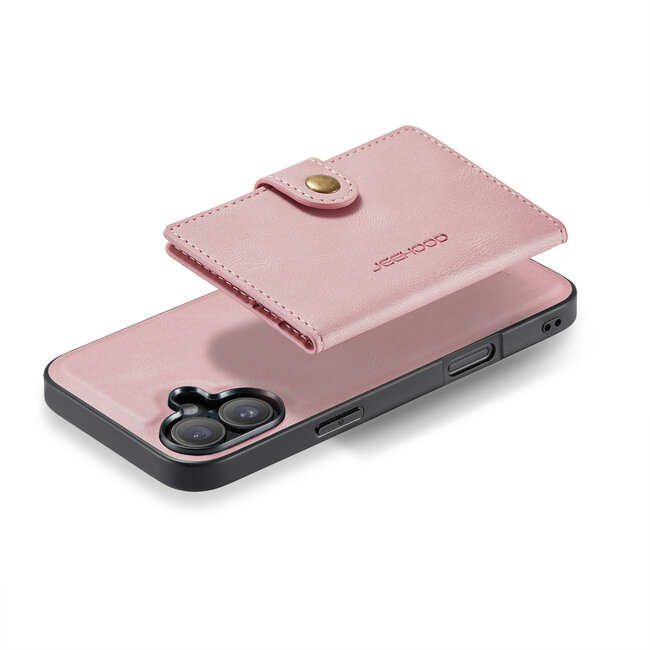 CaseMe - Telefoonhoesje geschikt voor Apple iPhone 16 - Back Cover - Met Magnetische Pasjeshouder - Roze