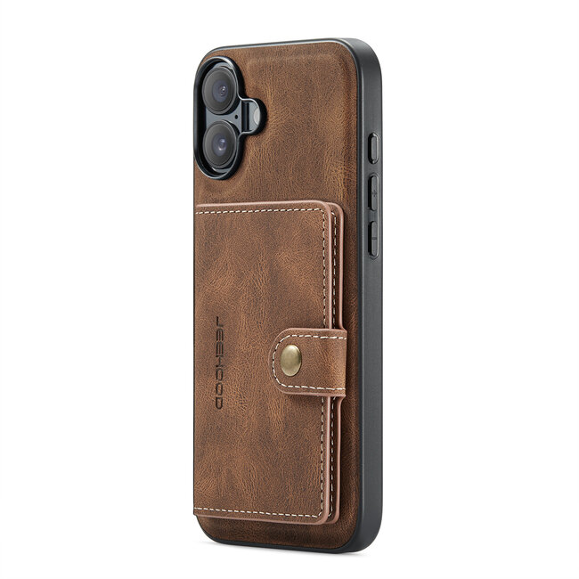 CaseMe - Telefoonhoesje geschikt voor Apple iPhone 16 Plus - Back Cover - Met Magnetische Pasjeshouder - Donker Bruin
