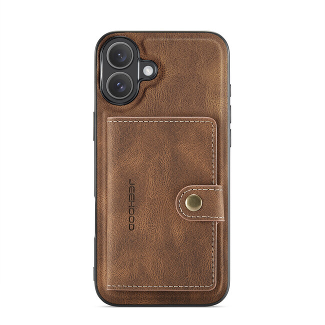 CaseMe - Telefoonhoesje geschikt voor Apple iPhone 16 Plus - Back Cover - Met Magnetische Pasjeshouder - Donker Bruin