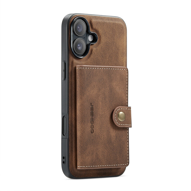 CaseMe - Telefoonhoesje geschikt voor Apple iPhone 16 Plus - Back Cover - Met Magnetische Pasjeshouder - Donker Bruin