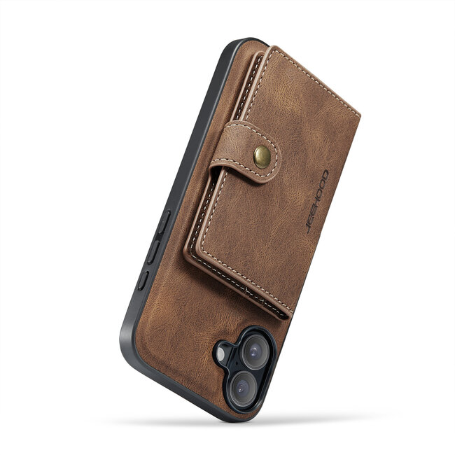 CaseMe - Telefoonhoesje geschikt voor Apple iPhone 16 Plus - Back Cover - Met Magnetische Pasjeshouder - Donker Bruin