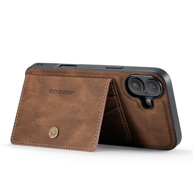CaseMe - Telefoonhoesje geschikt voor Apple iPhone 16 Plus - Back Cover - Met Magnetische Pasjeshouder - Donker Bruin