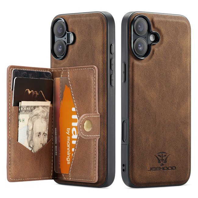 CaseMe - Telefoonhoesje geschikt voor Apple iPhone 16 Plus - Back Cover - Met Magnetische Pasjeshouder - Donker Bruin