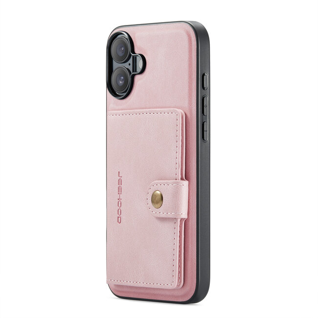 CaseMe - Telefoonhoesje geschikt voor Apple iPhone 16 Plus - Back Cover - Met Magnetische Pasjeshouder - Roze