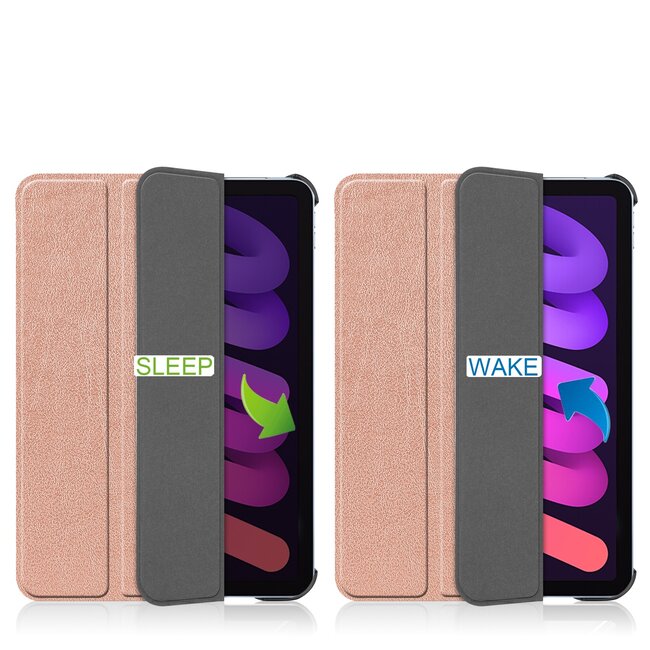 Tablet hoes geschikt voor Apple iPad Mini 7 (2024) - Tri-Fold Book Case - met Auto/Wake functie - Rosé-Goud
