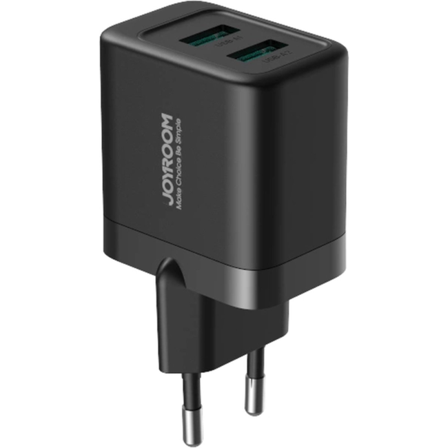 Joyroom - Adapter USB - Oplader USB - 2 Poorten USB-A - Snellader 12W - Zwart