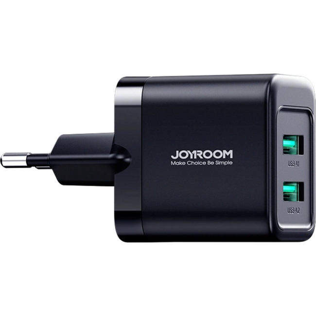 Joyroom - Adapter USB - Oplader USB - 2 Poorten USB-A - Snellader 12W - Zwart