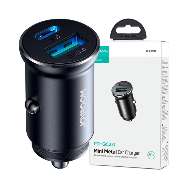 Joyroom - Autolader USB-A en USB-C - Auto Oplader USB - Sigarettenaansteker - Compact en veilig - 30W - Zwart