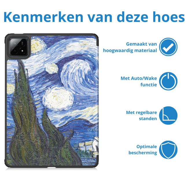 Case2go - Tablet hoes geschikt voor Xiaomi Redmi Pad SE 8.7 (2024) - Tri-fold hoes met Auto/Wake Functie - 8.7 inch - Sterrenhemel
