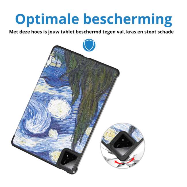 Case2go - Tablet hoes geschikt voor Xiaomi Redmi Pad SE 8.7 (2024) - Tri-fold hoes met Auto/Wake Functie - 8.7 inch - Sterrenhemel