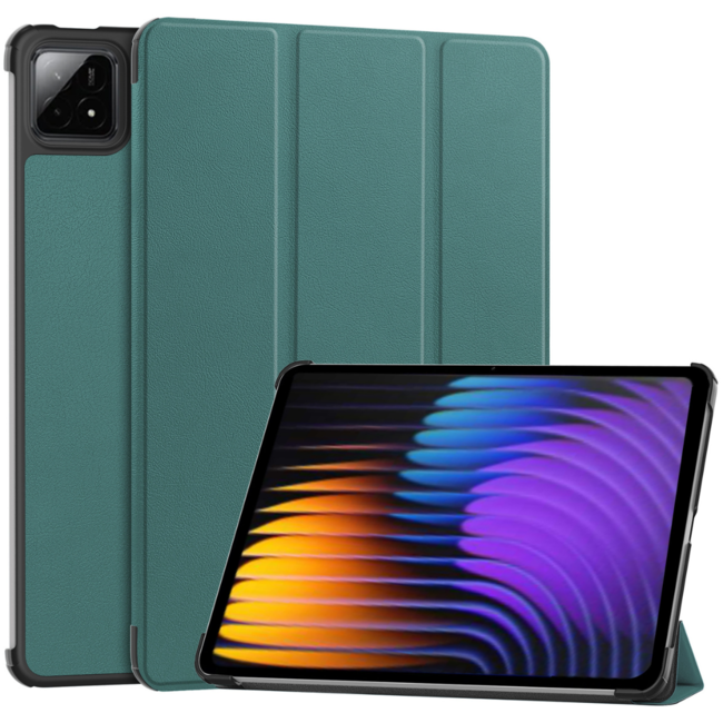 Case2go - Tablet hoes geschikt voor Xiaomi Pad 7/7 Pro (2024) - Tri-fold hoes met Auto/Wake Functie - 11.2 inch - Donker Groen