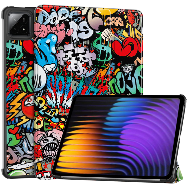 Case2go - Tablet hoes geschikt voor Xiaomi Pad 7/7 Pro (2024) - Tri-fold hoes met Auto/Wake Functie - 11.2 inch - Graffiti