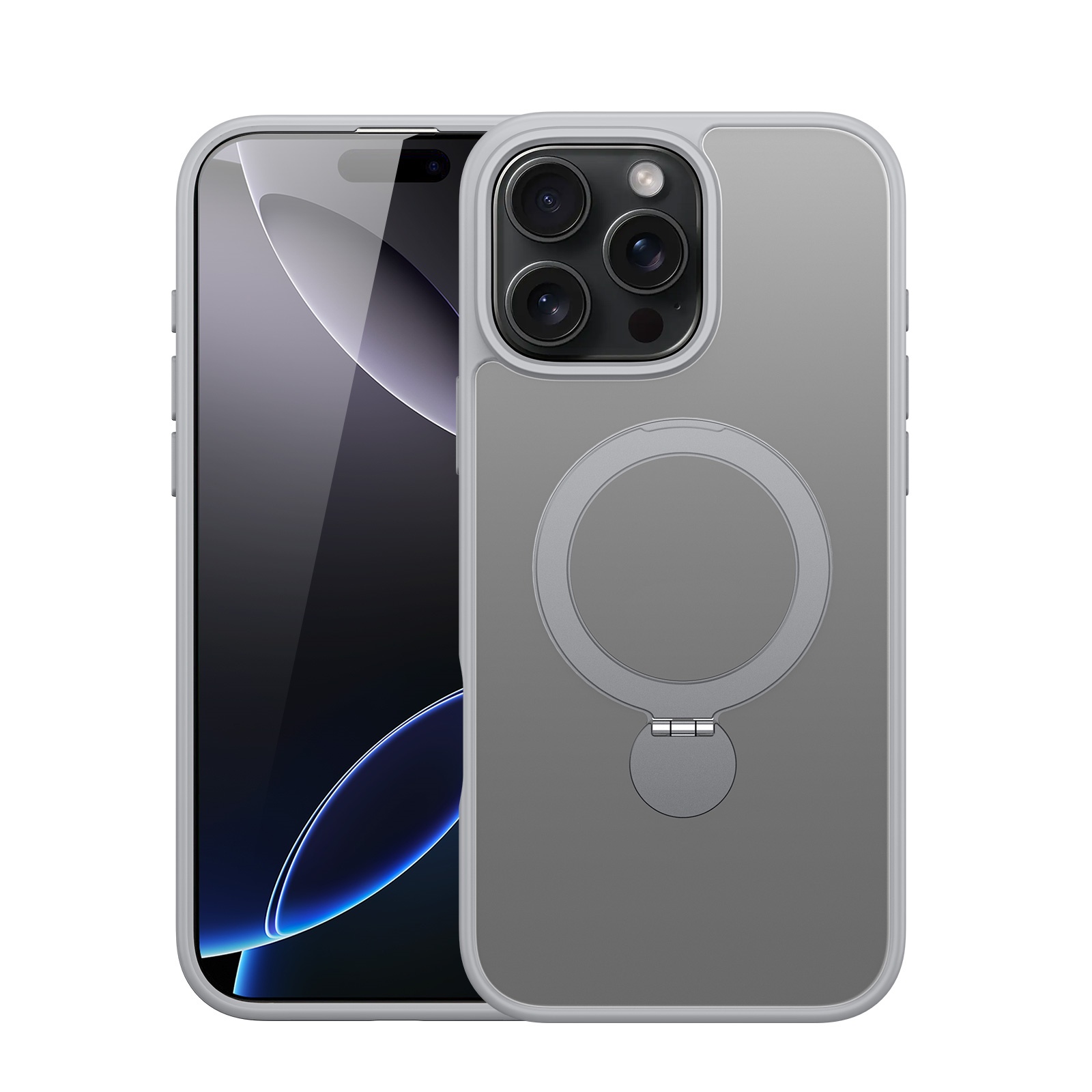 Dux Ducis - Telefoon hoesje geschikt voor de Apple iPhone 16 Pro Max - Back Cover - Geschikt voor Magsafe - Met Magnetische Stand - Grijs afbeelding