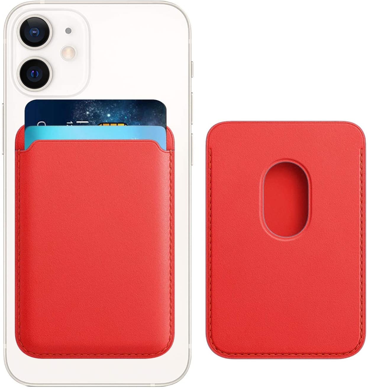 Magnetische Pasjeshouder - Geschikt voor iPhone 12/13/14/15/16 serie - Wallet Case Kaarthouder - PU Leer - Rood afbeelding