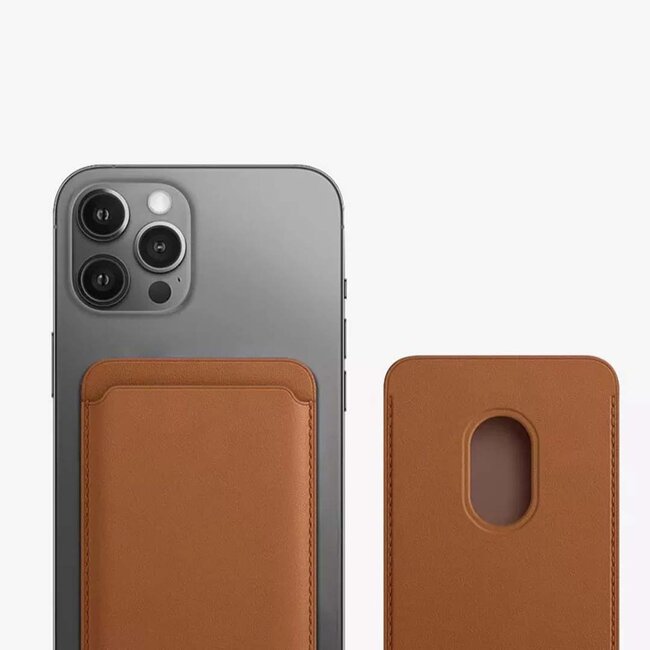 Magnetische Pasjeshouder - Geschikt voor iPhone 12/13/14/15/16 serie - Wallet Case Kaarthouder - PU Leer - Bruin