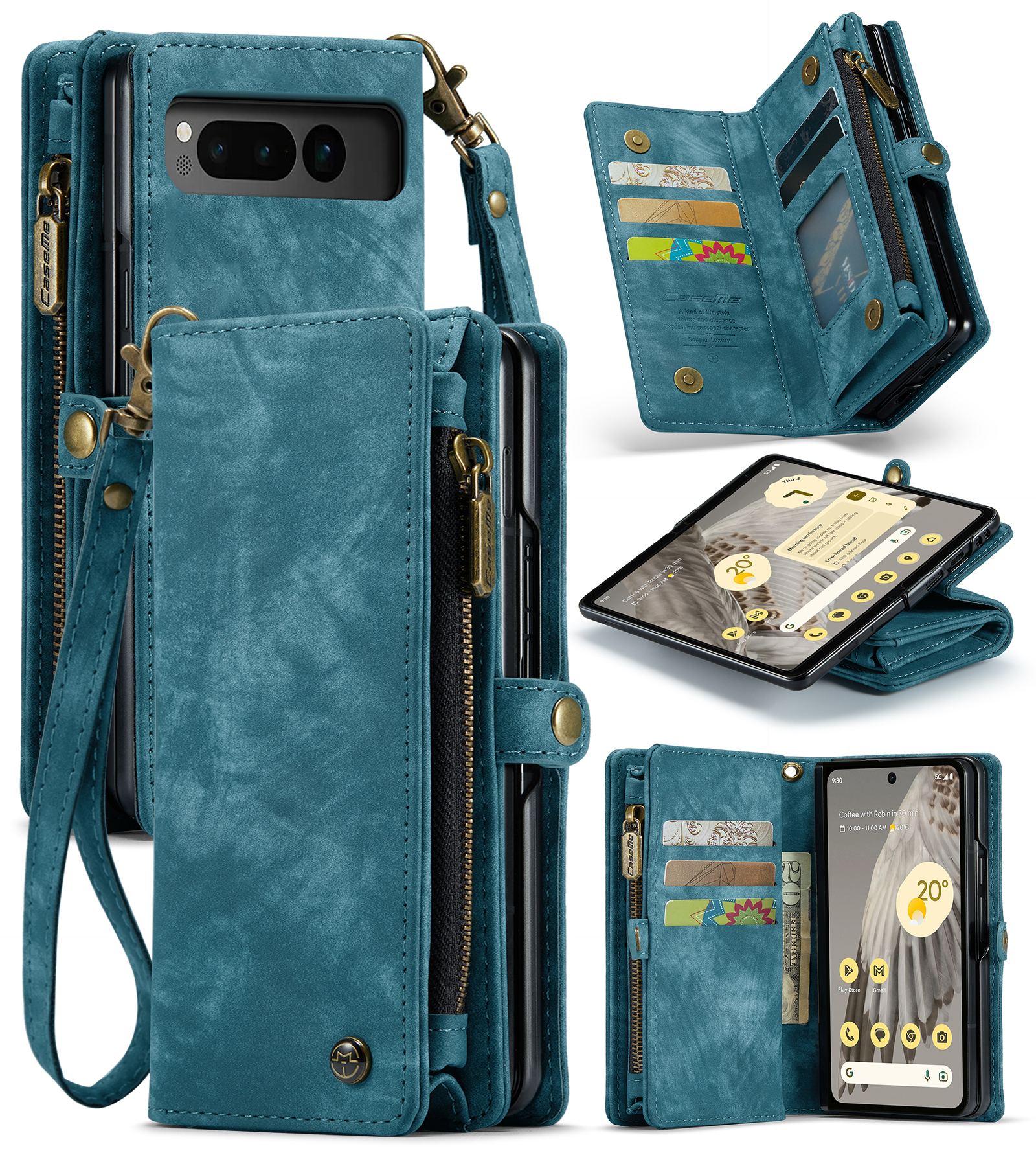 CaseMe - Telefoonhoesje geschikt voor Google Pixel Fold - 2 in 1 Book Case en Back Cover - Blauw afbeelding