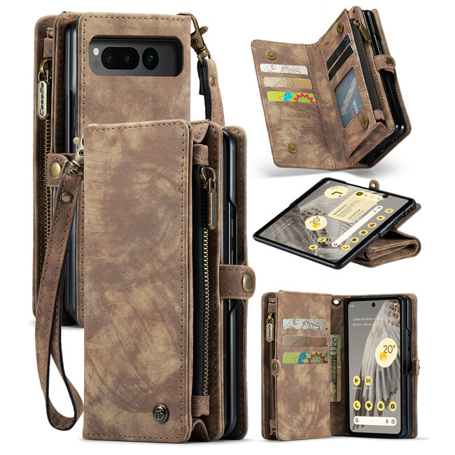 CaseMe - Telefoonhoesje geschikt voor Google Pixel Fold - 2 in 1 Book Case en Back Cover - Bruin