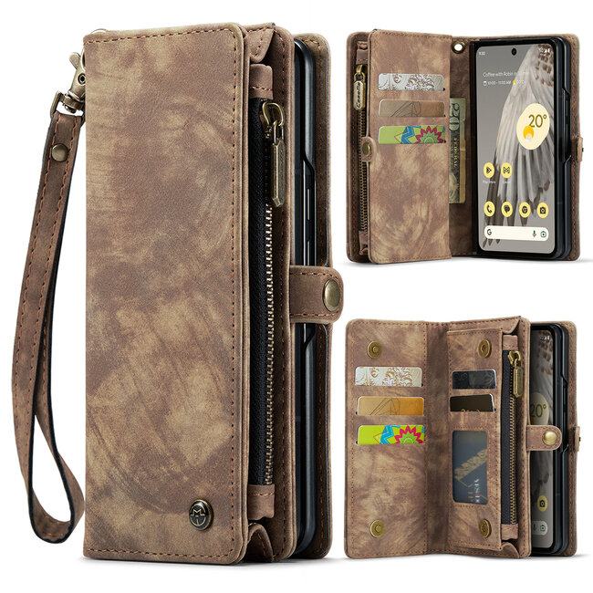 CaseMe - Telefoonhoesje geschikt voor Google Pixel Fold - 2 in 1 Book Case en Back Cover - Bruin