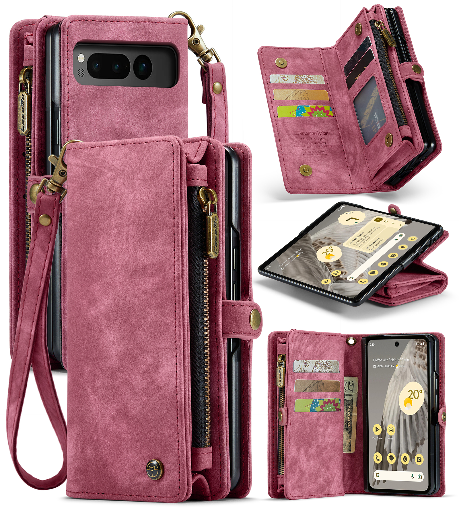 CaseMe - Telefoonhoesje geschikt voor Google Pixel Fold - 2 in 1 Book Case en Back Cover - Rood afbeelding