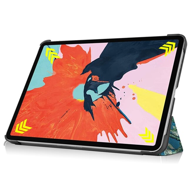 Tablet hoes geschikt voor Apple iPad Air 11 (2025) / Apple iPad Air 11 (2024) / iPad Air 10.9 (2022) tri-fold - Case met Auto Wake/Sleep functie - Witte Bloesem