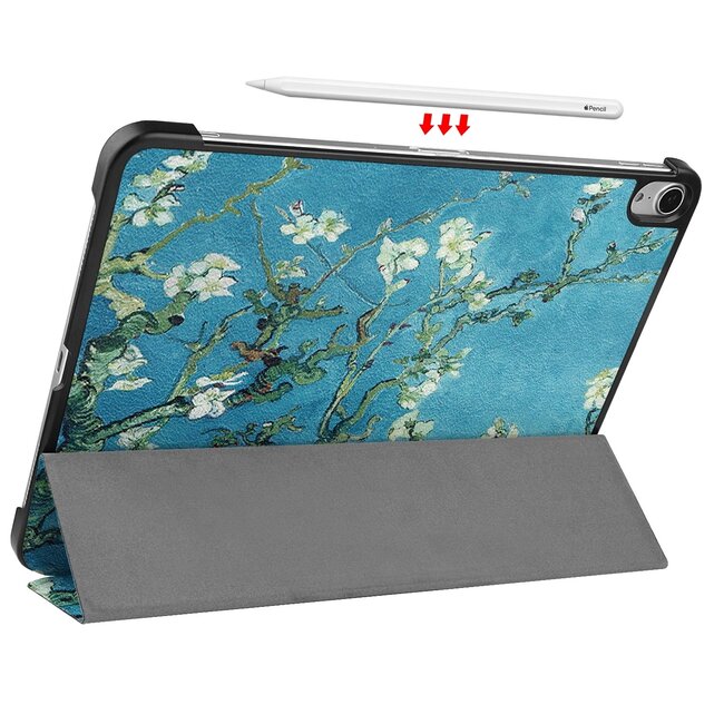 Tablet hoes geschikt voor Apple iPad Air 11 (2025) / Apple iPad Air 11 (2024) / iPad Air 10.9 (2022) tri-fold - Case met Auto Wake/Sleep functie - Witte Bloesem