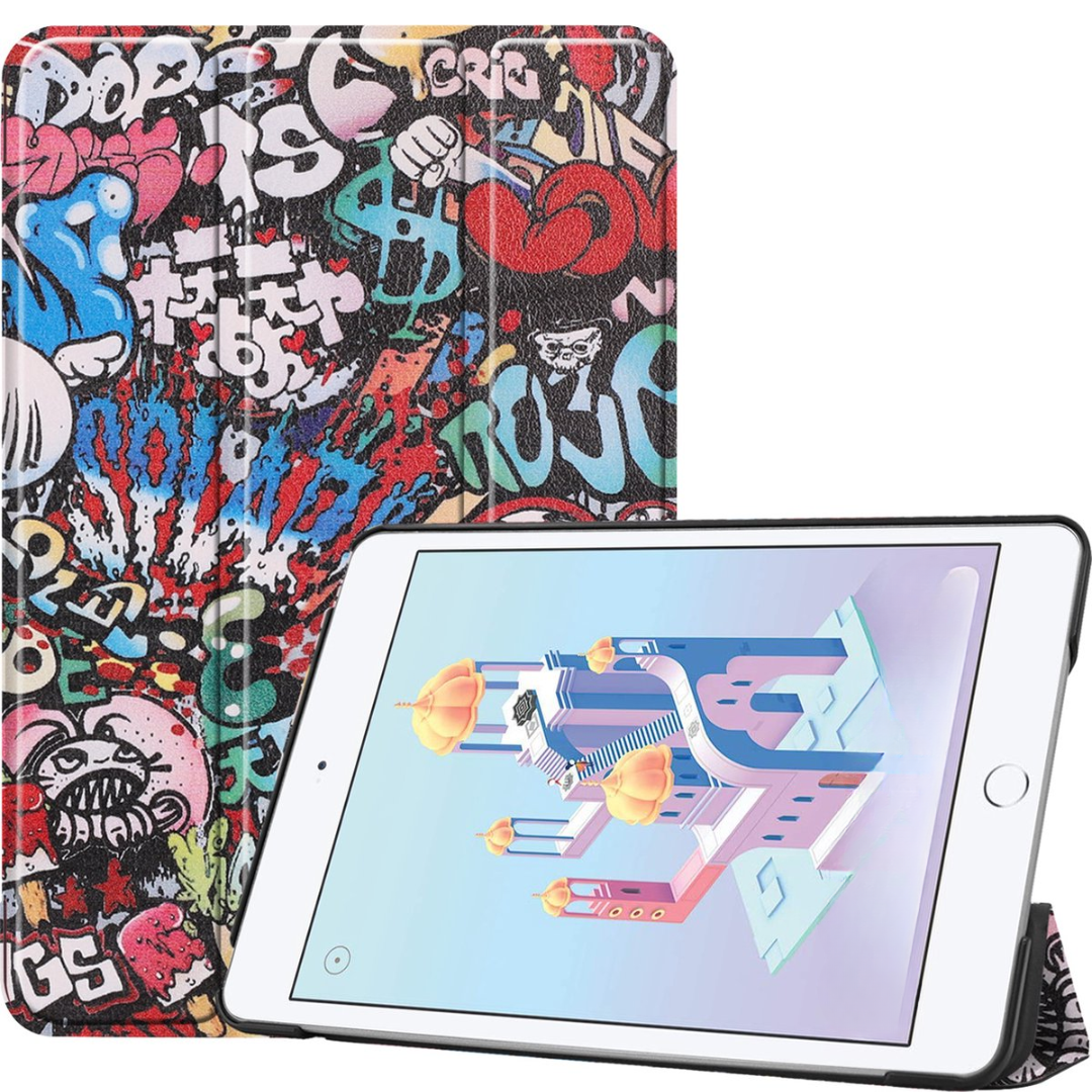 Case2go - Tablet Hoes geschikt voor de Apple iPad Mini (2019) - Tri-Fold Book Case - Graffiti afbeelding