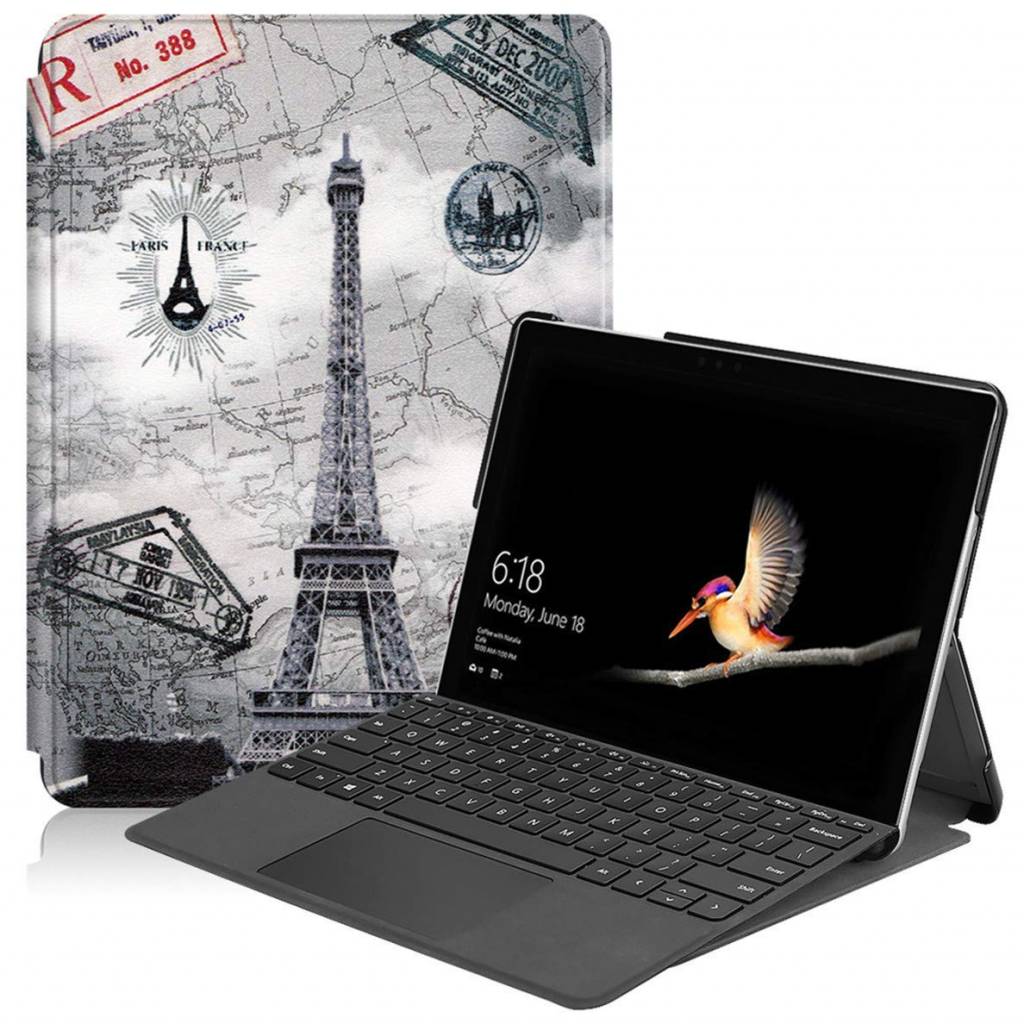 Case2go - Tablet hoes geschikt voor Microsoft Surface Go / Go 2 / Go 3 / Go 4 - Tri-Fold Book Case - Eiffeltoren afbeelding
