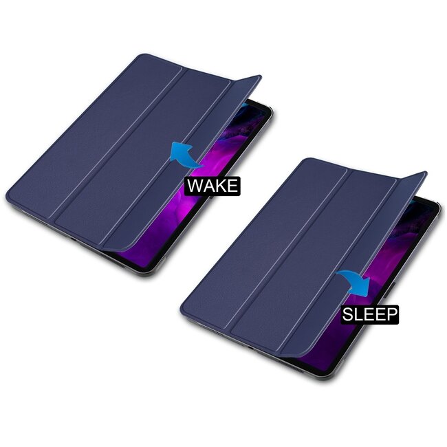 Tablet hoes geschikt voor iPad Pro 2021 (12.9 Inch)- Tri-Fold Book Case - Donker Blauw